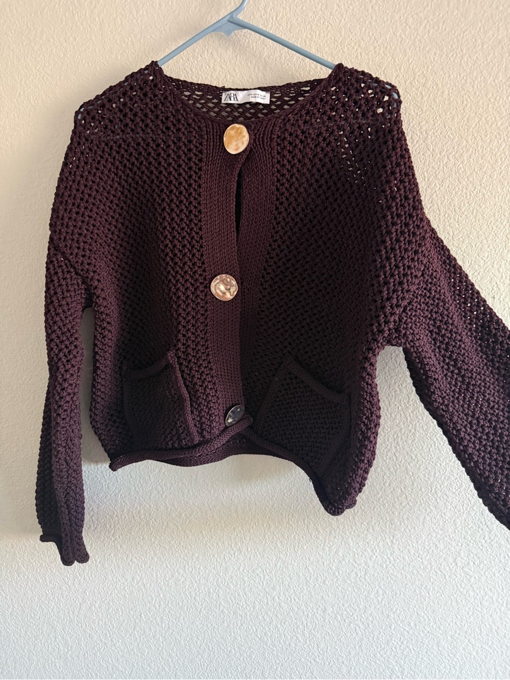 Zara Dark Plum Crochet Button-Up Cardigan